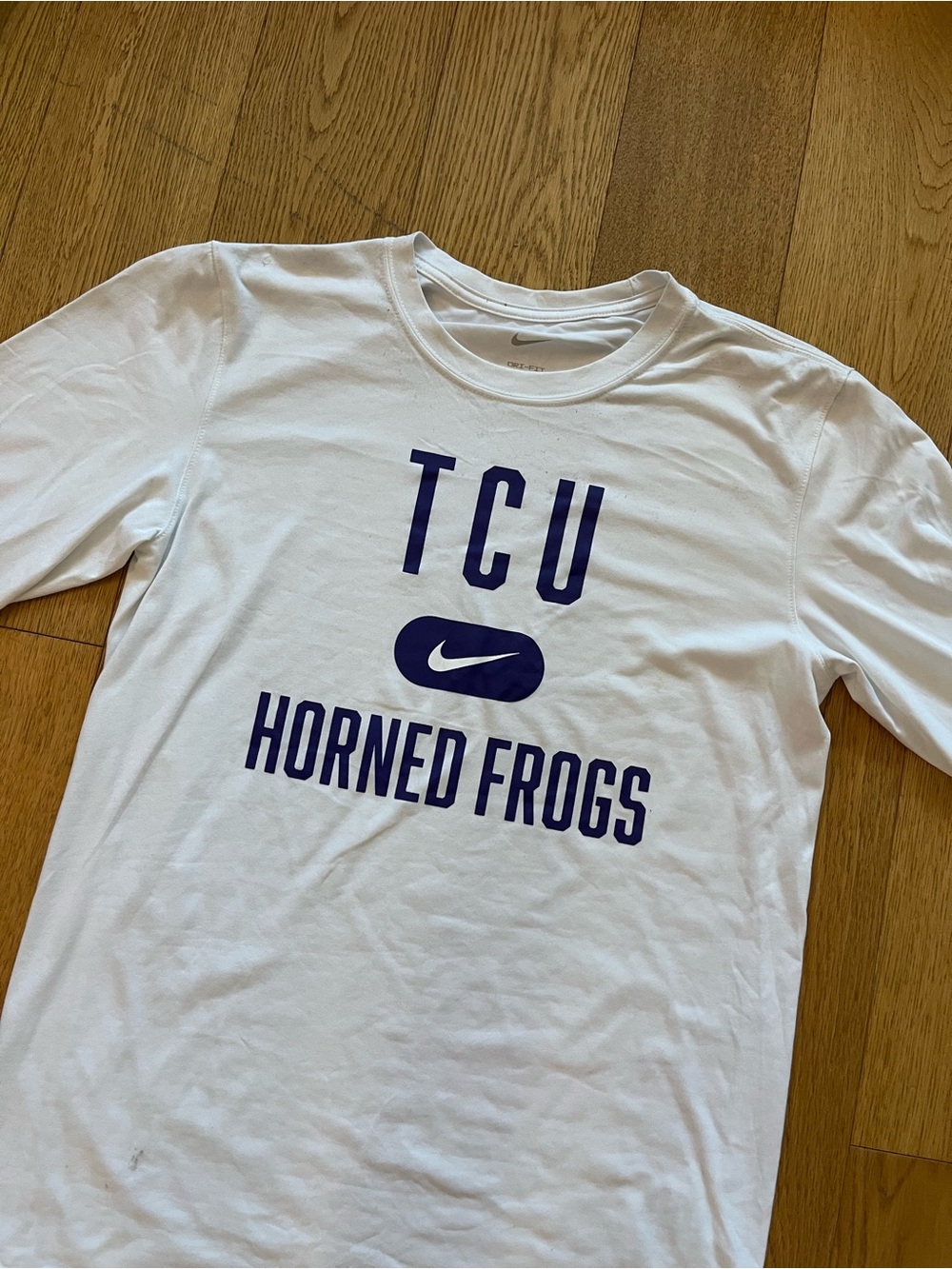 Nike Dri-Fit TCU Horned Frogs Shirt Mens Small S White Long Sleeve Performance